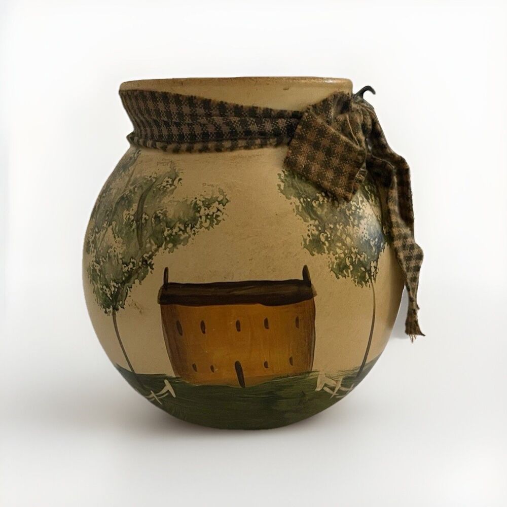 Handpainted By Mara Country Estate Primitive Candle Holder Signed